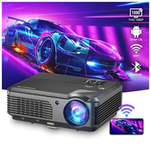 native 1080p projector android os for netflix youtube, movie projector with wifi and bluetooth, wireless display for phone,gaming projector home theater christmas, compatible w/ tv stick pc xbox hdmi