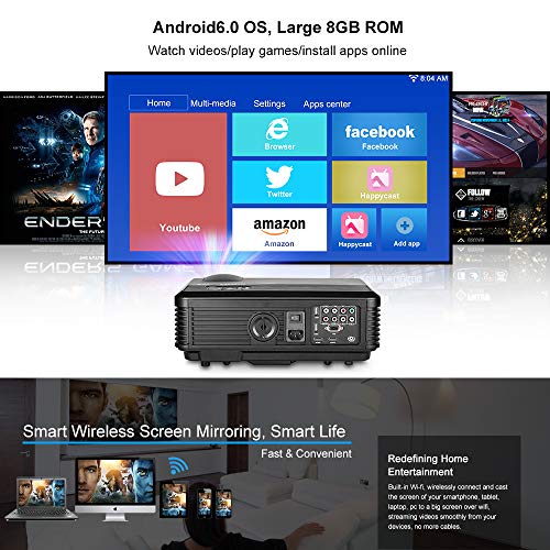 Native 1080p Projector Android OS for Netflix YouTube, Movie Projector with WiFi and Bluetooth, Wireless Display for Phone,Gaming Projector Home Theater Christmas, Compatible w/ TV Stick PC Xbox HDMI