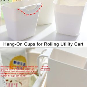 VILSECKY Hang-On Cups for Rolling Utility Cart,Small Plastic Hanging Basket / Storage Box for Service Cart,Movable Cart Accessories for Bathroom,Kitchen,Living Room,Office -4Pcs (White)