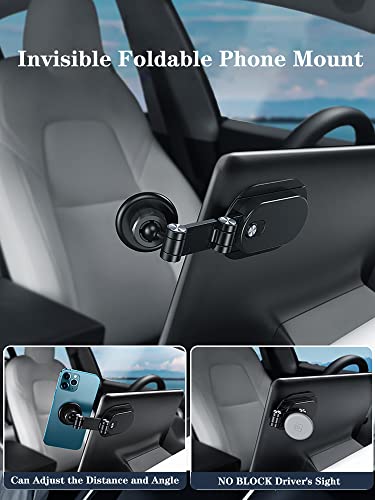 TOKARIGO Magnetic Phone Mount for Laptop and Car [Strong Magnet][Adjustable extendable Telescopic arm][360° Free Rotation] Holder Suitable Dashboard Screens Compatible Tesla Model 3/Y/X/S, Black