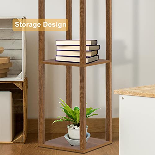 MOFFE Column Floor Lamp with Shelves, Modern Shelf Floor Lamp with 9W LED Bulb, 3 Tier Storage Display Standing Reading Lamp Narrow Corner Nightstand Light for Bedroom Living Room, Walnut