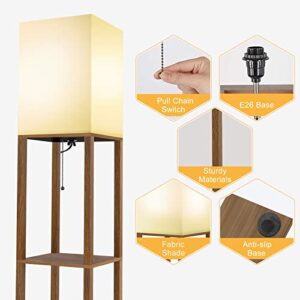 MOFFE Column Floor Lamp with Shelves, Modern Shelf Floor Lamp with 9W LED Bulb, 3 Tier Storage Display Standing Reading Lamp Narrow Corner Nightstand Light for Bedroom Living Room, Walnut