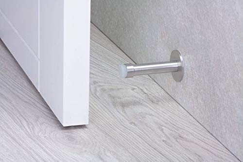 Adhesive Door Stop for Wall Mounting | Length: 3,5" | Stainless Steel | White Rubber | Anti Shock Absorber | 040128ADAM | EVI Hardware