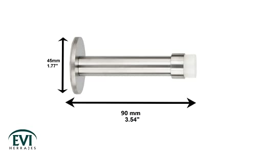 Adhesive Door Stop for Wall Mounting | Length: 3,5" | Stainless Steel | White Rubber | Anti Shock Absorber | 040128ADAM | EVI Hardware