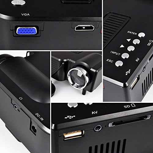 Full HD 1080p Mini Portable Pocket Video & Cinema Home Theater Projector - Built-in Stereo Speaker, LCD+LED Lamp, Digital Multimedia, HDMI, USB & VGA Inputs for TV PC Game Business Computer & Laptop