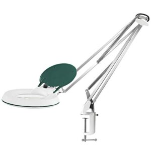 gynnx magnifying lamp with clamp, dimmable 10x magnifier, led 4200 lumens,5 inches magnifier glass, adjustable stainless steel lamp arm for reading,craft,knitting,desktop office workbench my2（green）
