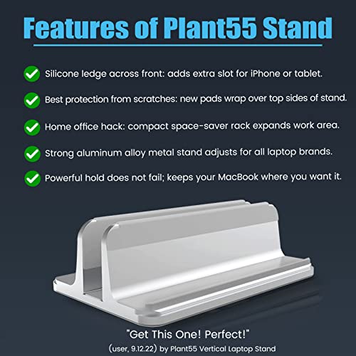 Vertical Laptop Stand with New Smart Phone Slot; Solid Upright MacBook Storage Saves Desk Space; Strong Aluminum Adjustable Rack with Powerful, Never Fail Hold