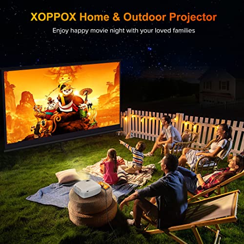 1080P Native WiFi Projector Bluetooth- XOPPOX HD Outdoor Movie Projector with 9000:1 Contrast for Home Cinema, Portable Video Projector Compatible PC/Laptop/Pad/ PS4/ Phones [Come with 100” Screen]