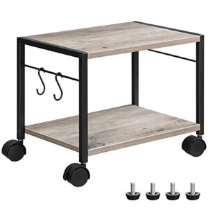alloswell mobile printer stand, 2-tier printer cart with storage, under desk storage rolling cart on wheels and 2 hooks, industrial printer table, for home, office, scanner, greige pthg2001
