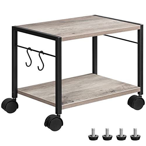 ALLOSWELL Mobile Printer Stand, 2-Tier Printer Cart with Storage, Under Desk Storage Rolling Cart on Wheels and 2 Hooks, Industrial Printer Table, for Home, Office, Scanner, Greige PTHG2001