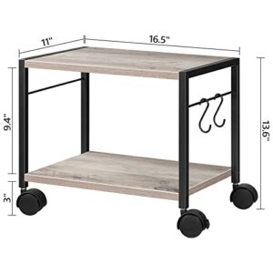 ALLOSWELL Mobile Printer Stand, 2-Tier Printer Cart with Storage, Under Desk Storage Rolling Cart on Wheels and 2 Hooks, Industrial Printer Table, for Home, Office, Scanner, Greige PTHG2001