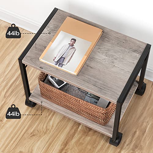 ALLOSWELL Mobile Printer Stand, 2-Tier Printer Cart with Storage, Under Desk Storage Rolling Cart on Wheels and 2 Hooks, Industrial Printer Table, for Home, Office, Scanner, Greige PTHG2001