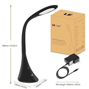 Lighting EVER 3100025-DW-US LELED Dimmable LED Desk Lamp, 3 Brightness Levels, Eye Protection Design Reading Lamp, Touch Sensitive Control, Table Lamp, Bedroom Lamp, 5.51" x 4.72" x 22.05", Black