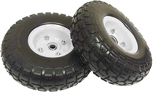 EZ Travel Collection, Heavy Duty Flat Free 10" Tire Wheels, Tires for Wagon, Dolly, Hand Truck, and Cart – Pack of Two (White)