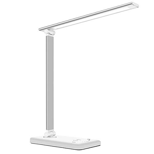 MEILEYII LED Touch Control Desk Lamp with USB Charging Port,Adjustable Touch Control Table Lamp with 5 Lighting Modes & 5 Brightness Levels,Automatic Shutdown at Regular Time,Bedroom,Office,Silver