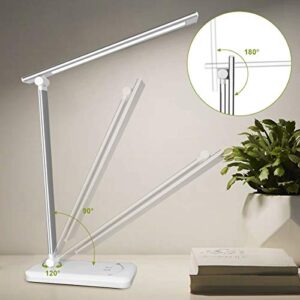 MEILEYII LED Touch Control Desk Lamp with USB Charging Port,Adjustable Touch Control Table Lamp with 5 Lighting Modes & 5 Brightness Levels,Automatic Shutdown at Regular Time,Bedroom,Office,Silver