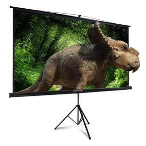 100 inch projector screen with stand for movie projection, large white movie screen, portable video projection screen for backyard home theater, office meeting room, outdoor advertising camping