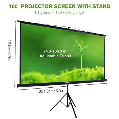 100 Inch Projector Screen with Stand for Movie Projection, Large White Movie Screen, Portable Video Projection Screen for Backyard Home Theater, Office Meeting Room, Outdoor Advertising Camping