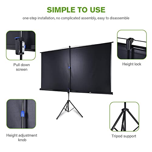 100 Inch Projector Screen with Stand for Movie Projection, Large White Movie Screen, Portable Video Projection Screen for Backyard Home Theater, Office Meeting Room, Outdoor Advertising Camping