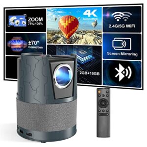 Support 4K Portable Projector WiFi 6 and Bluetooth, Native 1080P Projectors Home Theater Camping Bedroom Movie 200'', Android 9.0 with 5000+ Apps Netflix Prime Video, Work with TV Stick/PS5/Laptop/PC