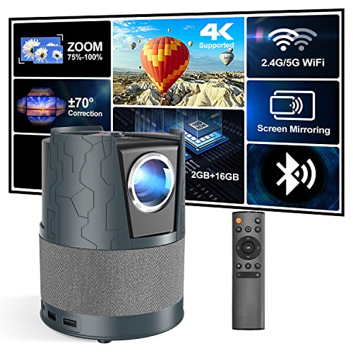 Support 4K Portable Projector WiFi 6 and Bluetooth, Native 1080P Projectors Home Theater Camping Bedroom Movie 200'', Android 9.0 with 5000+ Apps Netflix Prime Video, Work with TV Stick/PS5/Laptop/PC