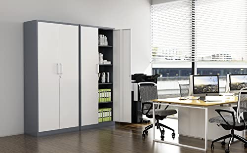 BYNSOE Metal Storage Cabinet Steel Locker Cabinets with Locking Door and 4 Adjustable Shelves, Steel Classic Storage Cabinet for Home, School, Office, Garage (Grey White)