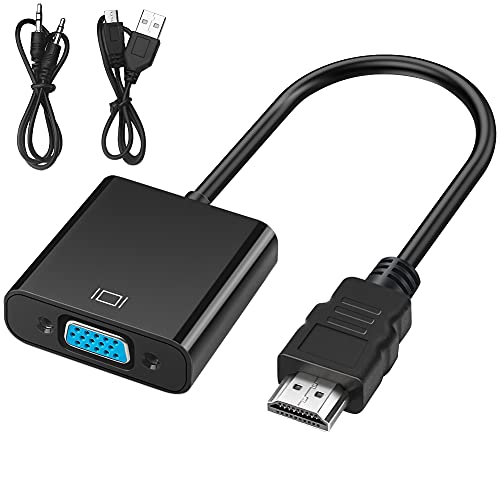 leizhan HDMI to VGA Adapter Cable, HDMI Male to VGA Female Converter with 3.5mm Audio Jack Compatible with Computer PC Laptop Monitor Projector HDTV Ultra-Book Raspberry Pi Chromebook