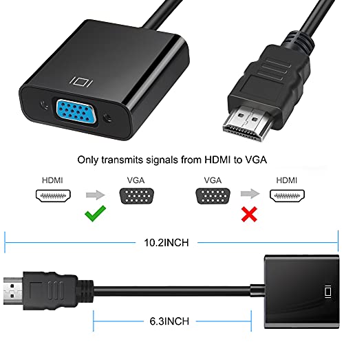 leizhan HDMI to VGA Adapter Cable, HDMI Male to VGA Female Converter with 3.5mm Audio Jack Compatible with Computer PC Laptop Monitor Projector HDTV Ultra-Book Raspberry Pi Chromebook