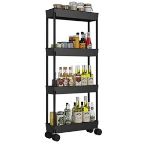 4 tier rolling cart kitchen bathroom utility carts with wheels 39 inches tall slim rolling shelf cart with 4 universal wheels coner storage shelves cart black