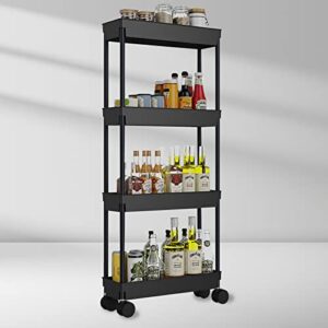 4 Tier Rolling Cart Kitchen Bathroom Utility Carts with Wheels 39 Inches Tall Slim Rolling Shelf Cart with 4 Universal Wheels Coner Storage Shelves Cart Black
