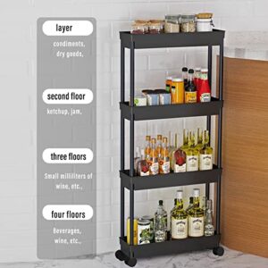 4 Tier Rolling Cart Kitchen Bathroom Utility Carts with Wheels 39 Inches Tall Slim Rolling Shelf Cart with 4 Universal Wheels Coner Storage Shelves Cart Black