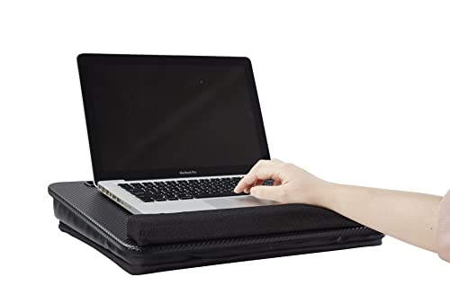 Laptop Lap Desk with 15 15.6" inch Laptop Sleeve Case Bag, Sofa Bed Desk with Cushion and Soft Wrist Pad,Laptop Stand Built in Tablet and Phone Holder (Black Carbon)