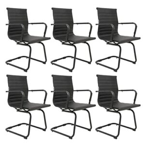 okeysen conference room chairs set of 6, 6 pack modern office guest chairs for waiting room, reception chairs with mid back & sled base, leather office desk chair no wheels.
