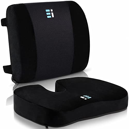 Office Chair Seat Cushion for Tailbone Pain Relief & Lumbar Support Pillow for Office Chair with Dual Adjustable Straps, Lower Back, Coccyx, Sciatica, Hip, Memory Foam Orthopedic Chair Pad (Combo)