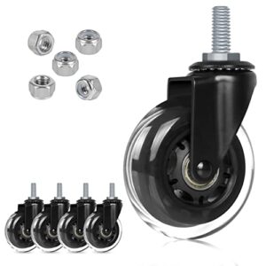 Hirate 3" Office Chair Casters Wheel with 5/16"-18UNC Threaded Stem Heavy Duty Caster Replacement Smooth Rolling for Hardwood Floors, Set of 5 with Nylon Lock Nuts