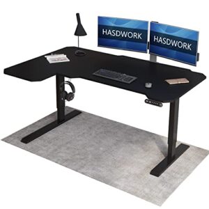 hasdwork electric l shape 59 inches standing desk, height adjustable sit stand up computer table, large modern smart ergonomic home office workstation with splice board black top + black frame