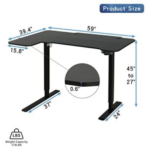 HASDWORK Electric L Shape 59 Inches Standing Desk, Height Adjustable Sit Stand Up Computer Table, Large Modern Smart Ergonomic Home Office Workstation with Splice Board Black Top + Black Frame