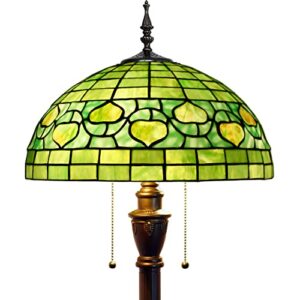 zjart tiffany floor lamp green stained glass apple style reading lamp w16h70 inch tall antique standing pole light bronze finsh, bright lighting decor home corner living room bedroom office