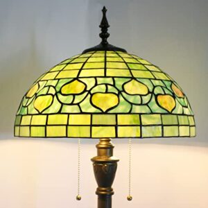 ZJART Tiffany Floor Lamp Green Stained Glass Apple Style Reading Lamp W16H70 Inch Tall Antique Standing Pole Light Bronze Finsh, Bright Lighting Decor Home Corner Living Room Bedroom Office