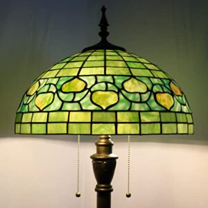 ZJART Tiffany Floor Lamp Green Stained Glass Apple Style Reading Lamp W16H70 Inch Tall Antique Standing Pole Light Bronze Finsh, Bright Lighting Decor Home Corner Living Room Bedroom Office