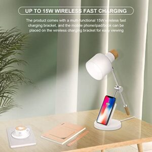 LED Desk Lamps with Wireless Charger, Table Lamps with Adjustable Brightness,Dimmable Eye-Caring Reading Desk Light for Office , Touch Control for Home ,Eye Protection Table Light for Office Bedroom