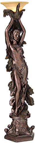 Design Toscano The Peacock Goddess Sculptural Floor Torchière Lamp, 74 Inch, Bronze Verdigris Finish