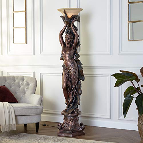 Design Toscano The Peacock Goddess Sculptural Floor Torchière Lamp, 74 Inch, Bronze Verdigris Finish