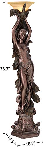 Design Toscano The Peacock Goddess Sculptural Floor Torchière Lamp, 74 Inch, Bronze Verdigris Finish