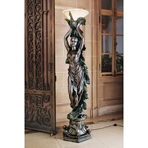 Design Toscano The Peacock Goddess Sculptural Floor Torchière Lamp, 74 Inch, Bronze Verdigris Finish