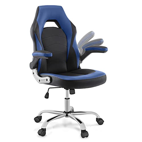 Gaming Office Chairs - Ergonomic Computer Gamer Chairs, Adjustable Height & Swivel, Padded Armrest & Lumbar Support Mid Back Leather Office Desk Chair