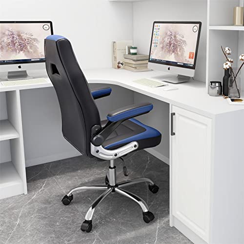 Gaming Office Chairs - Ergonomic Computer Gamer Chairs, Adjustable Height & Swivel, Padded Armrest & Lumbar Support Mid Back Leather Office Desk Chair