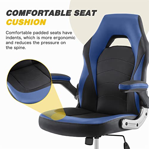 Gaming Office Chairs - Ergonomic Computer Gamer Chairs, Adjustable Height & Swivel, Padded Armrest & Lumbar Support Mid Back Leather Office Desk Chair