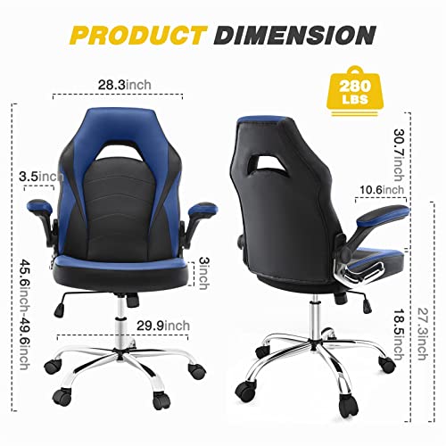 Gaming Office Chairs - Ergonomic Computer Gamer Chairs, Adjustable Height & Swivel, Padded Armrest & Lumbar Support Mid Back Leather Office Desk Chair