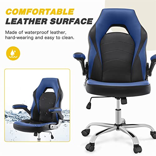 Gaming Office Chairs - Ergonomic Computer Gamer Chairs, Adjustable Height & Swivel, Padded Armrest & Lumbar Support Mid Back Leather Office Desk Chair